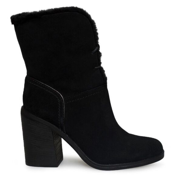 UGG Jerene black suede leather shearling lined lace-up heeled boots - Picture 2 of 10